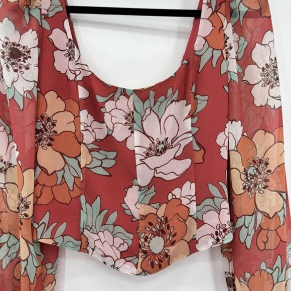 ARITZIA  WILFRED Grace Blush Floral Flowy Boho Long Sleeve Crop Top Size S New - Picture 7 of 15